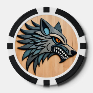 Stilvolle Tribal Wolf Kunst mit orangefarbenen Aug Pokerchips