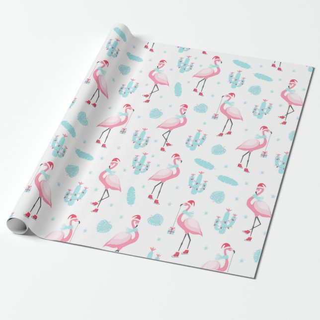 Stilvolle Tropical Christmas Pink Flamingo Girly Geschenkpapier (Ungerollt)