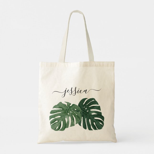Stilvolle Tropical Monstera Tote Bag Tragetasche (Rückseite)