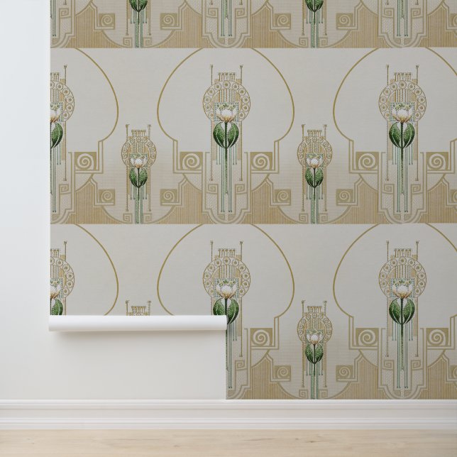 Stilvolle Tulips Jugendstil-Medaillen Wohngestaltu Tapete (Anwendung)