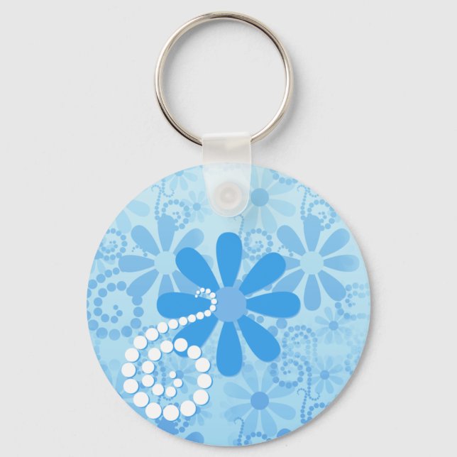 Stilvolle türkisblaue Flora Retro Daisy Blume Schlüsselanhänger (Vorderseite)