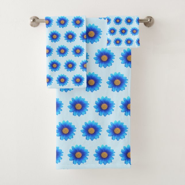 Stilvolle türkisfarbene Blume auf Light Blue Badhandtuch Set (Insitu)