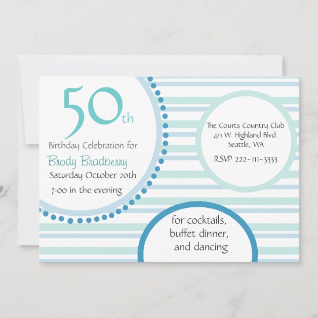 Stilvolle Turquoise Stripe Geburtstagsparty Einlad Einladung (Vorderseite)