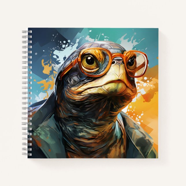 Stilvolle Turtle Wearing Brillen Trendy Turtle Notizbuch (Vorderseite)