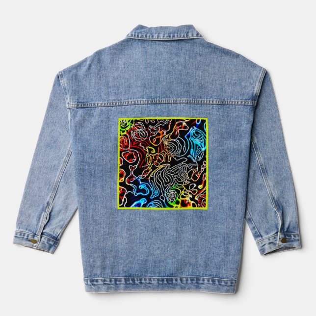 Stilvolle und farbenfrohe Neonmuster Form Jeansjacke (Rückseite)