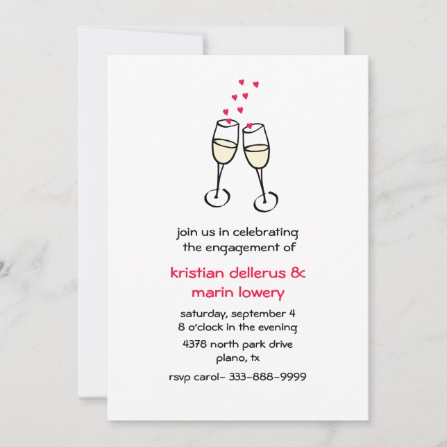 Stilvolle Verlobungs-Toast-Party Einladung (Vorderseite)