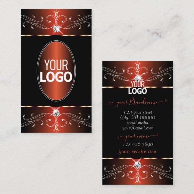 Stilvolle Verzierte Schwarz-Orange-Ornamente mit L Visitenkarte (Vorne/Hinten)