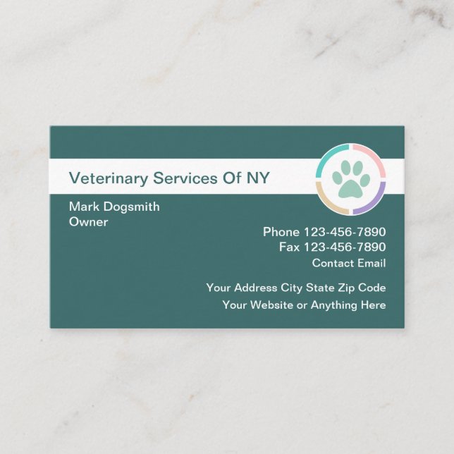 Stilvolle Veterinärdienste Visitenkarte (Vorderseite)