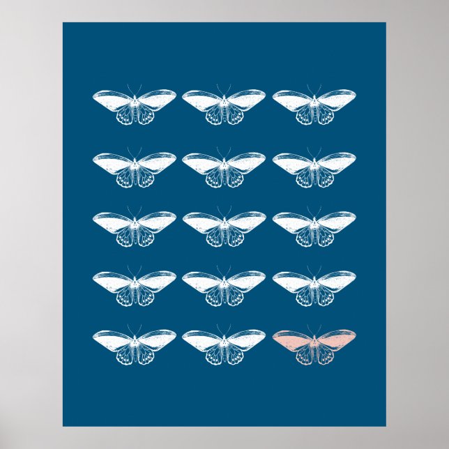 Stilvolle Vintag Blue Butterfly Illustration Poster (Vorne)