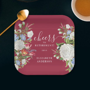 Stilvolle Vintage Burgund-Ruhestätte Garten Blumen Pappteller