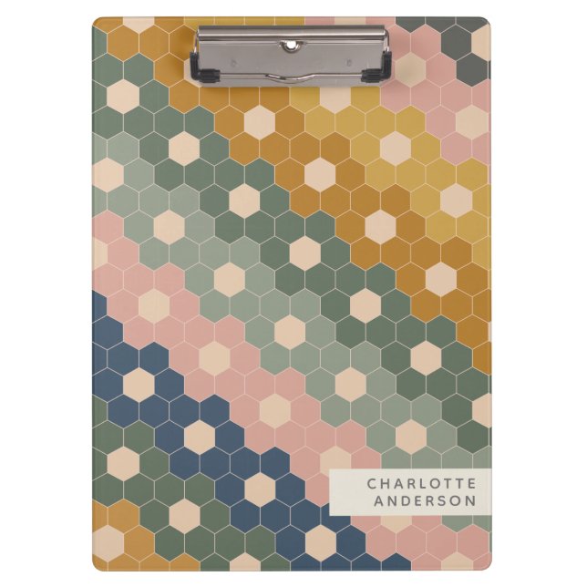 Stilvolle Vintage geometrische Hexagons Personalis Klemmbrett (Vorderseite)