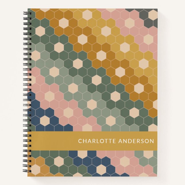 Stilvolle Vintage geometrische Hexagons Personalis Notizbuch (Vorderseite)
