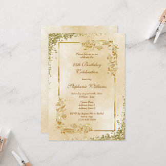 Stilvolle Vintage Gold Geburtstagsparty Einladung