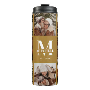 Stilvolle Vintage Gold Mit Monogramm & Foto Collag Thermosbecher