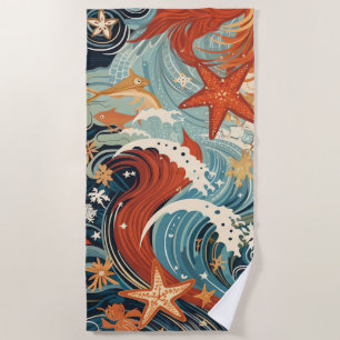 Stilvolle Vintage Waves und Starfish Strandtuch