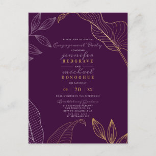 Stilvolle Violet Gold Sprigs Moderne Engagement Pa Einladungspostkarte