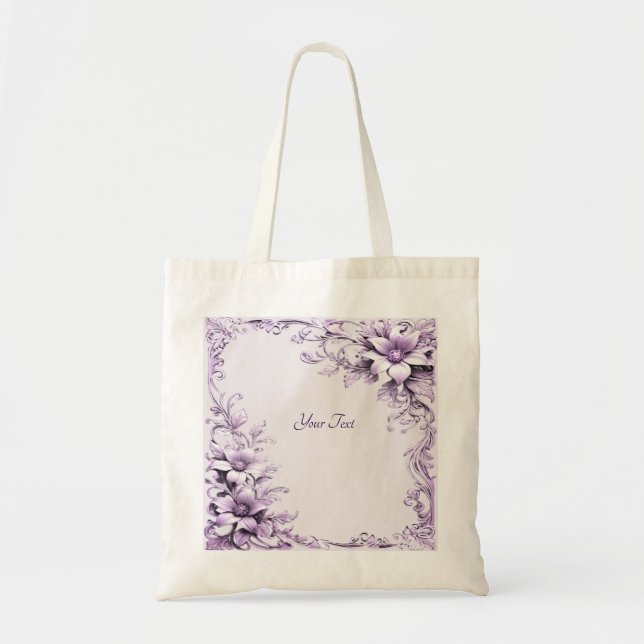 Stilvolle violette Blumen Tote Bag Tragetasche (Vorne)