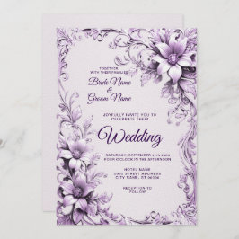 Stilvolle violette Blumen zum Hochzeitsempfang Einladung