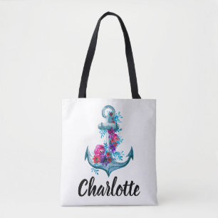 Stilvolle Wasserfarbe-Blumenanker-Illustration Tasche