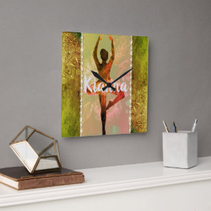 Stilvolle Watercolor Ballerina Personalisiert Quadratische Wanduhr