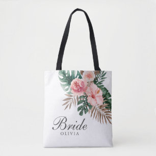 Stilvolle Watercolor Boho Tropical Bride Tote Bag Tasche