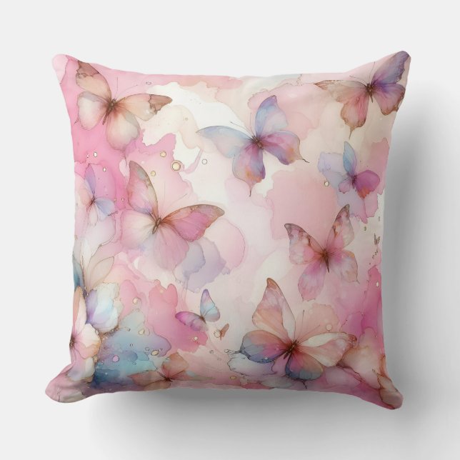 Stilvolle Watercolor Butterfly Kissen (Vorderseite)