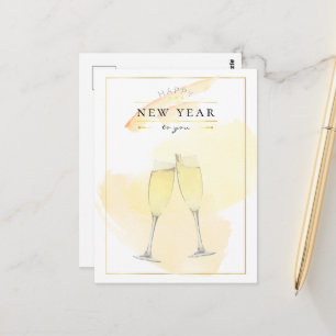 Stilvolle Watercolor Champagnerbrille Neues Jahr Postkarte
