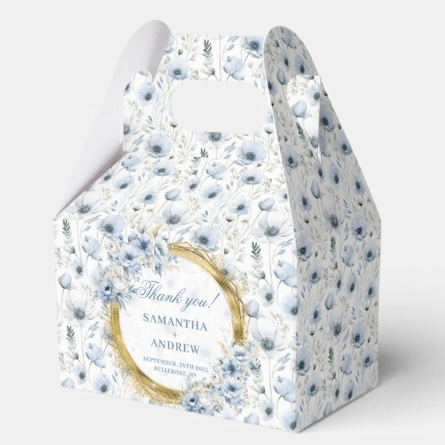 Stilvolle Watercolor Dusty Blue Gold Hochzeit Dank Geschenkschachtel (Stylish Watercolor Dusty Blue Gold Wedding Thanks Favor Boxes)