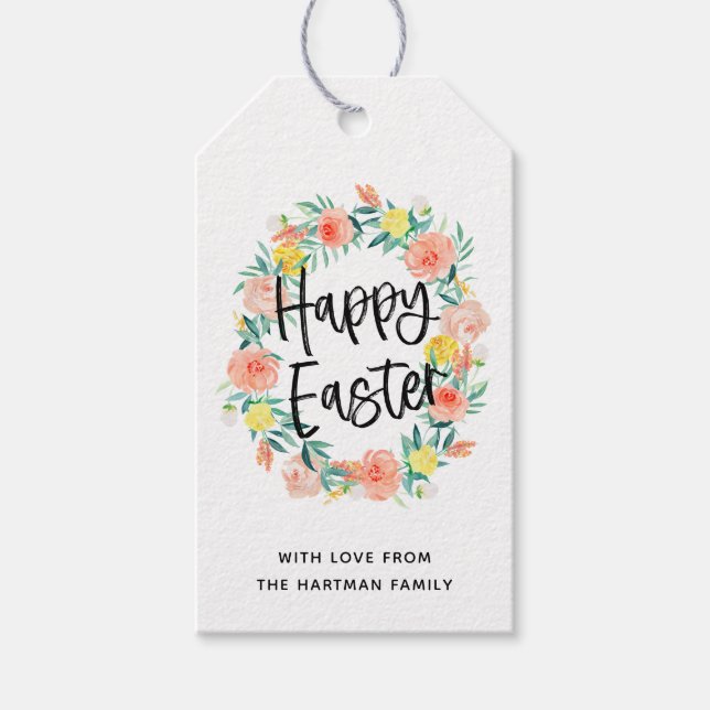 Stilvolle Watercolor Floral Happy Oaster Geschenkanhänger (Vorderseite)