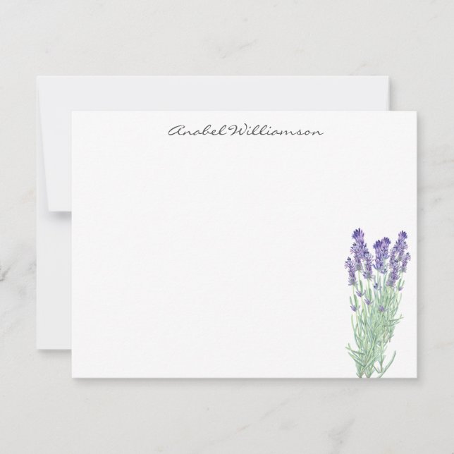 Stilvolle Watercolor Lavendel Botanical Personalis Mitteilungskarte (Vorderseite)