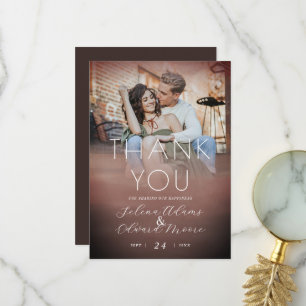 Stilvolle Watercolor Rose Gold Foto Hochzeit Dankeskarte