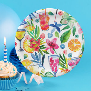 Stilvolle Watercolor Sommer zum Geburtstag Pappteller