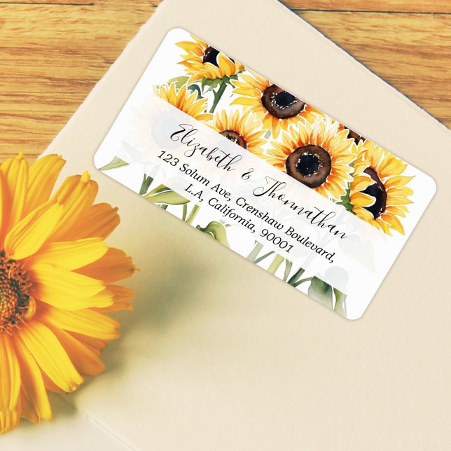 Stilvolle Watercolor Sonnenblume Blume & Name des  Adressaufkleber (Von Creator hochgeladen)