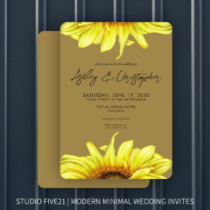 Stilvolle Watercolor Sonnenblume Gold Hochzeit Einladung