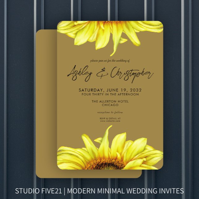 Stilvolle Watercolor Sonnenblume Gold Hochzeit Einladung (Von Creator hochgeladen)