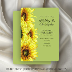 Stilvolle Watercolor Sonnenblume Grüne Hochzeit Einladung