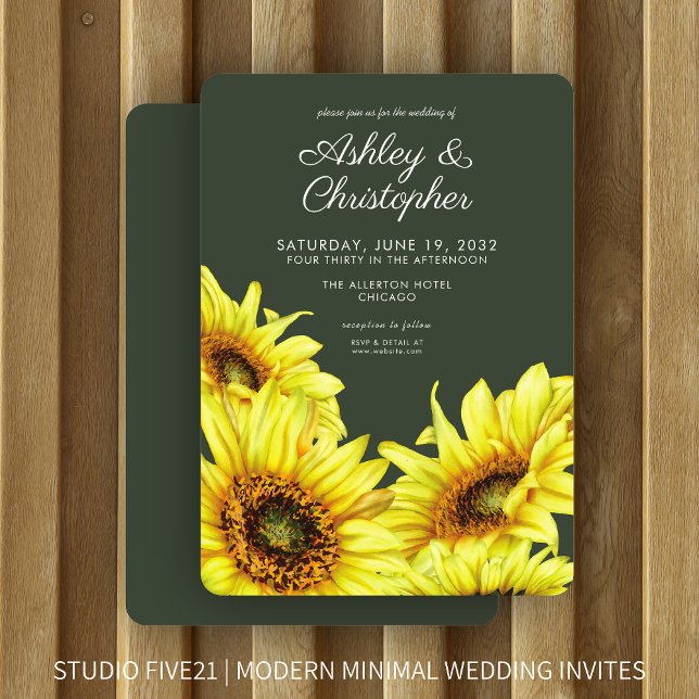 Stilvolle Watercolor Sonnenblume Moss Green Weddin Einladung (Von Creator hochgeladen)