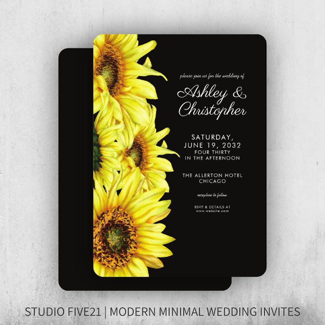 Stilvolle Watercolor Sonnenblume Rauch Black Weddi Einladung (Von Creator hochgeladen)