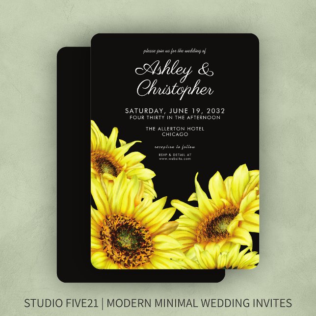 Stilvolle Watercolor Sonnenblume Rauch Black Weddi Einladung (Von Creator hochgeladen)