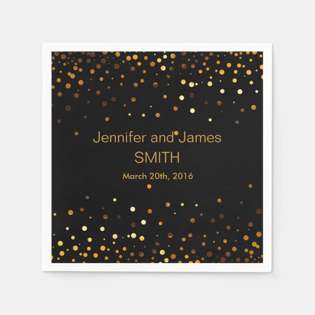 Stilvolle Wedding Table Mini Konfetti Gold Schwarz Serviette (Vorderseite)
