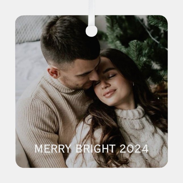 Stilvolle Weihnachten | Minimaler Fun Couple Foto  Ornament Aus Metall (Vorderseite)