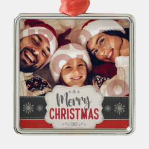 Stilvolle Weihnachten Minimales Fun Family Foto Ornament Aus Metall