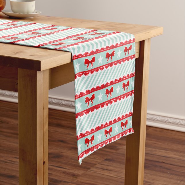 Stilvolle Weihnachts-Red Mint White Muster Kurzer Tischläufer (Beispiel)
