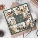 Stilvolle Weihnachts-Script-FotoCollage Feiertagskarte<br><div class="desc">Stellen Sie sich eine quadratische Weihnachtskarte vor, die dazu gedacht ist, Urlaubsfreuden und Nostalgie zu verbreiten. Die Vorderseite der Karte ist eine Collage aus acht herzerwärmenden Fotos, die das Wesen Ihrer festlichen Feierlichkeiten und gepflegten Momente einfangen. Mitten in diesem reizvollen Foto-Mosaik finden Sie den Gruß "Fröhlichste Weihnachten" in einem angesagten,...</div>