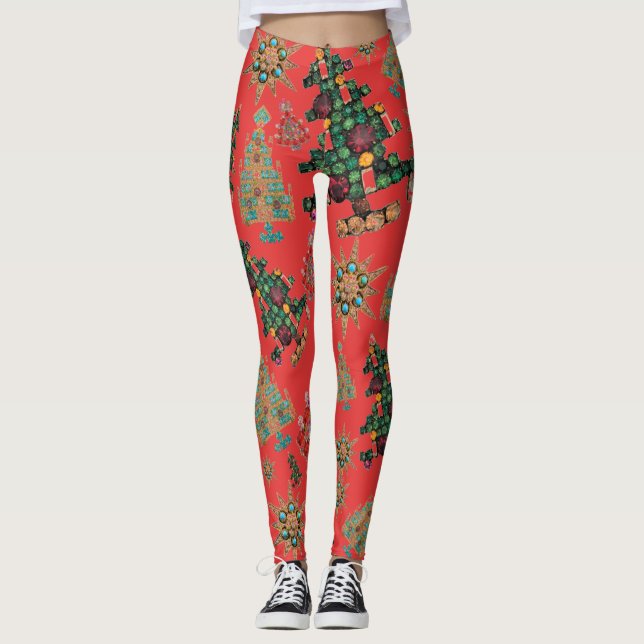 Stilvolle Weihnachtsbaum Jewel Bling Cinnabar Leggings (Vorderseite)