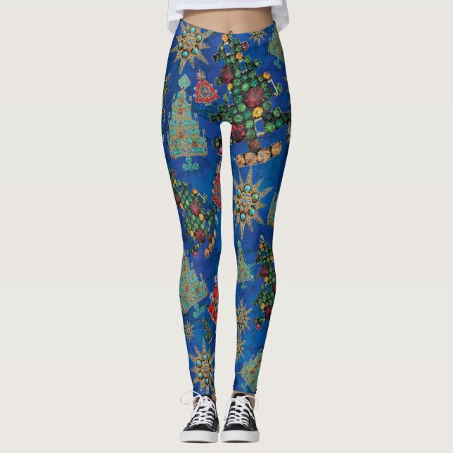 Stilvolle Weihnachtsbaum Jewel Bling Lapis Lazuli Leggings (Vorderseite)