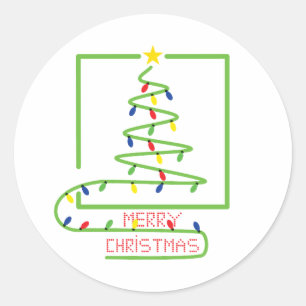 Stilvolle Weihnachtsbaum mit Glühbirnen Runder Aufkleber
