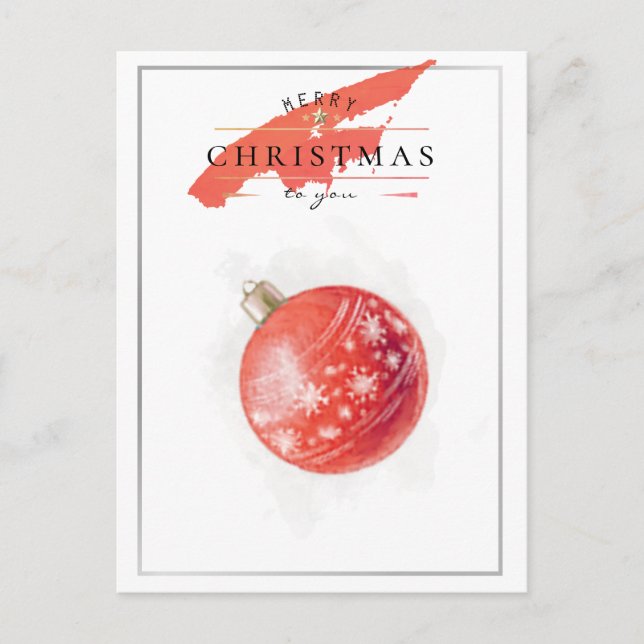 Stilvolle Weihnachtsbaum Roter Ball in Watercolor Postkarte (Vorderseite)