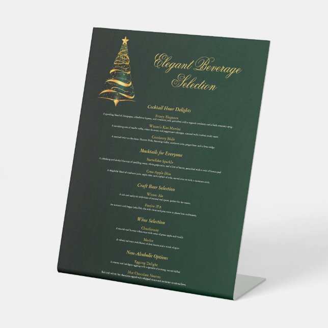 Stilvolle Weihnachtsbaume Hochzeitspass-Menü Sockelschild (Vorderseite)