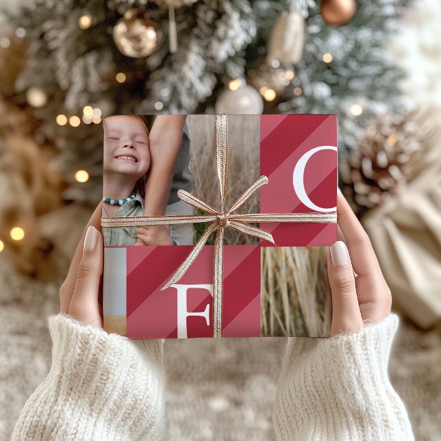 Stilvolle Weihnachtsstreifen Fotocollage Urlaub Geschenkpapier (Von Creator hochgeladen)